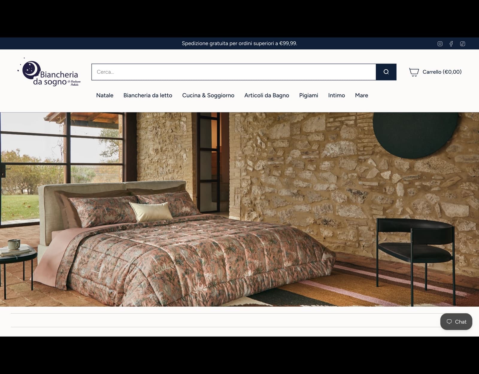 Homepage dell’e-commerce Biancheria da Sogno Pedata su computer